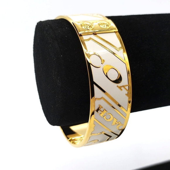 3/4" COACH Vintage Gold and White Logo Bangle Bracelet-Authentic - Picture 3 of 9
